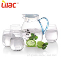 Conjunto de jarro de água de vidro borosilicato lilás transparente